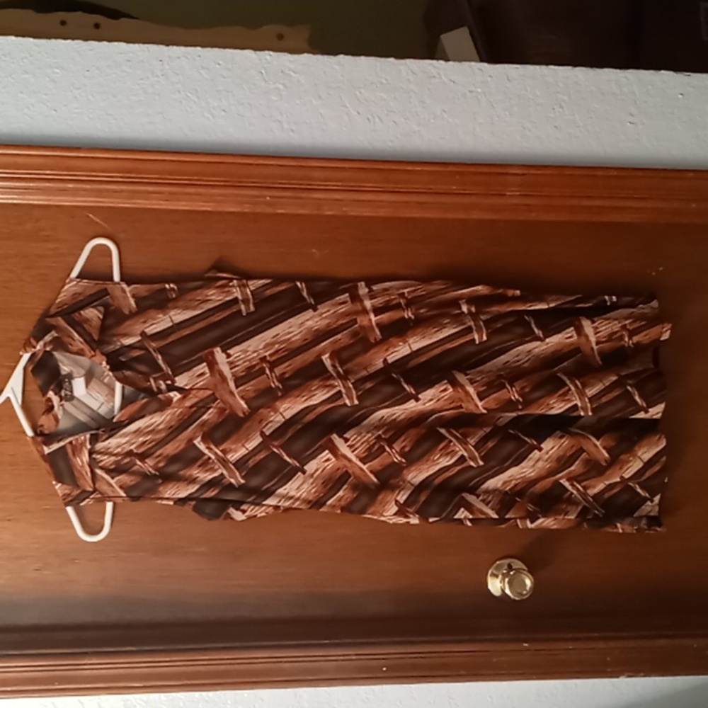 Brown Pattern Print Dress M with belt